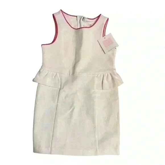 Janie & Jack White Pink Summer Rose Piped Ponte Peplum Pencil Dress Size 2 k121 - Picture 1 of 5